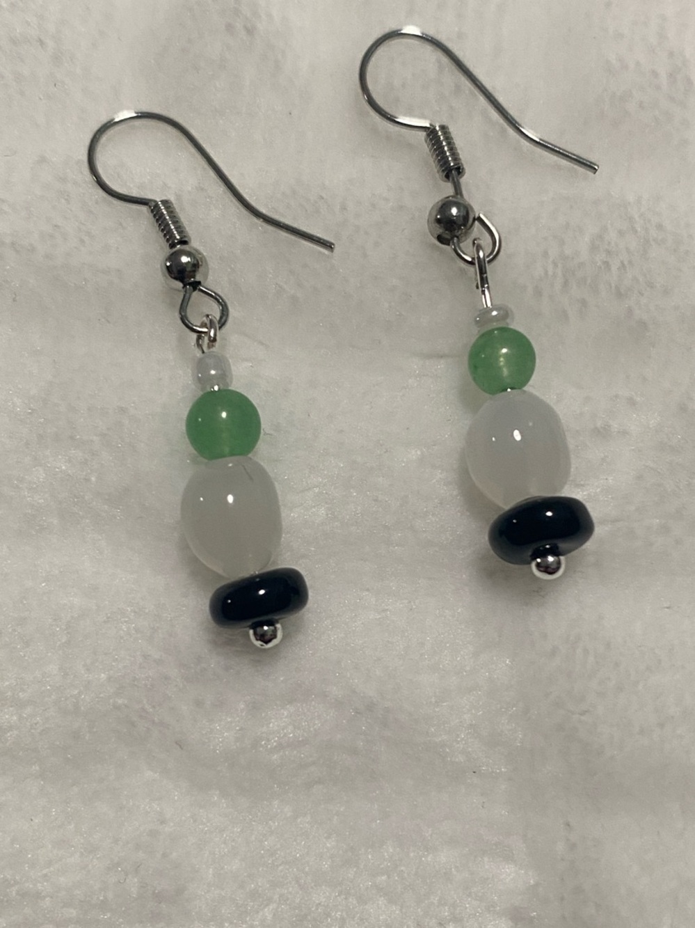 Good Vibes Only Green and White Beaded Drop Earrings